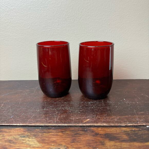 Vintage Royal Cranberry Ruby Red Set of 2 Tumbler Glasses 8 Oz Retro Drinkware - Picture 4 of 8
